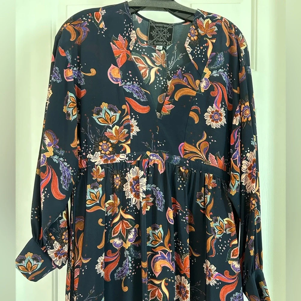 Johnny Was Navy Floral Long Sleeve Dress